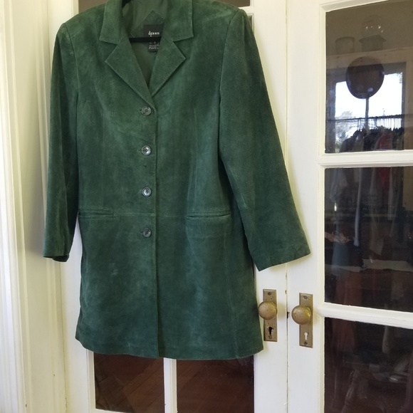 Vintage - Green Suede Long Blazer Coat - Picture 2 of 8